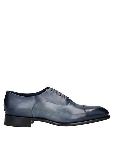 SANTONI Laced shoes Midnight blue Soft Leather