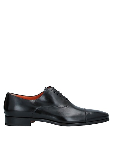 SANTONI Laced shoes Black Soft Leather