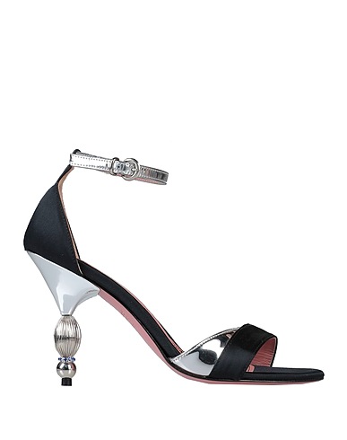 TIPE E TACCHI Sandals Black Leather, Textile fibers