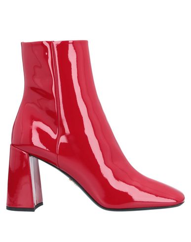 Prada Block Heel Patent Leather Bootie In Red