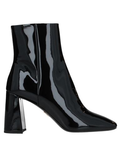 Prada Block Heel Patent Leather Bootie In Black