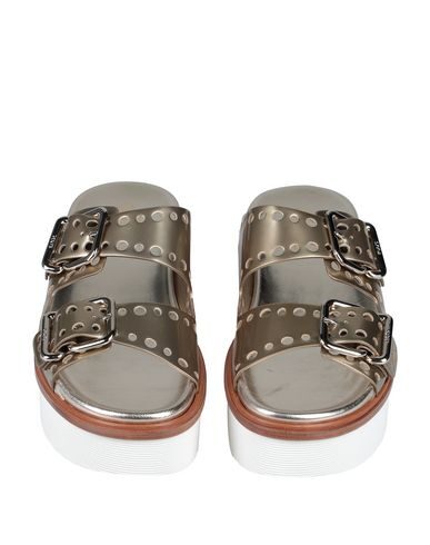 Shop Tod's Woman Sandals Platinum Size 7.5 Soft Leather In Grey