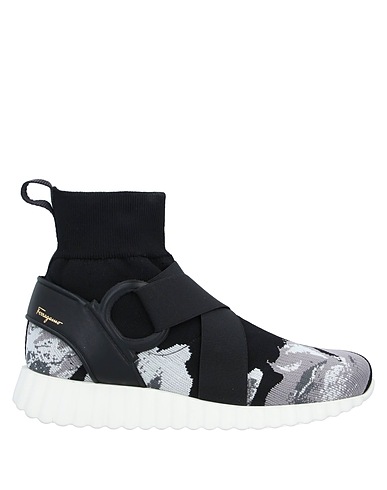 FERRAGAMO Sneakers Black Soft Leather, Textile fibers