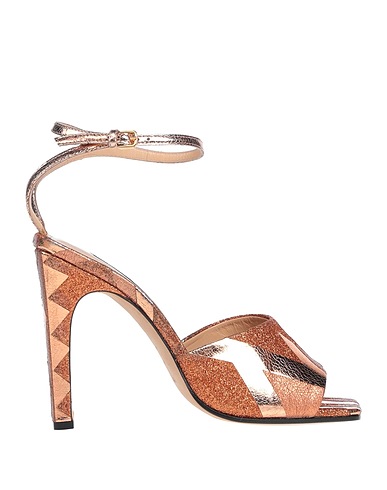 SERGIO ROSSI Sandals Copper Textile fibres, Soft Leather