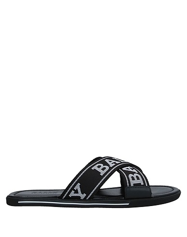 BALLY Sandals Black Textile fibers, Soft Leather