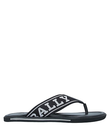 BALLY Flip flops Black Soft Leather, Textile fibers