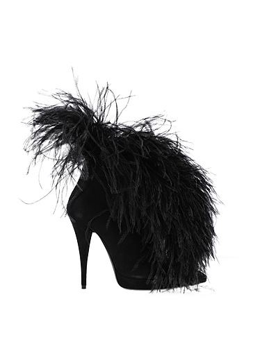 SAINT LAURENT Botín Negro Cuero, Plumas de avestruz