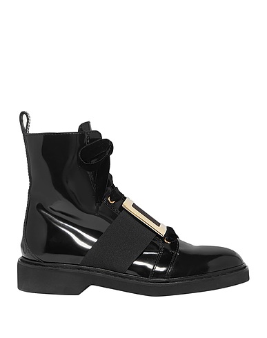 ROGER VIVIER Ankle boot Black Leather, Elastic fibres