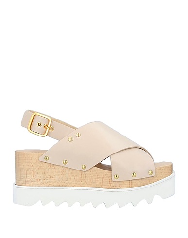 STELLA McCARTNEY Sandals Beige Textile fibres, Wood
