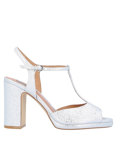 LUCIANO BARACHINI Sandals Silver Leather, Other Fibres
