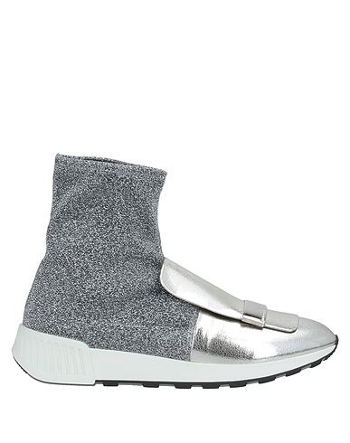 SERGIO ROSSI Sneakers Argento Pelle, Fibre tessili