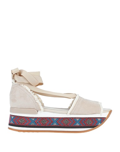 HOGAN Sandals Beige Leather, Textile fibers