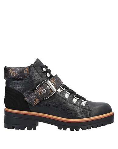 GUESS Ankle boot Black Soft Leather, Textile fibres