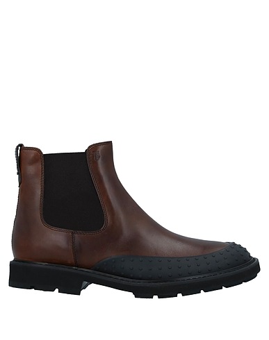 TOD'S Ankle boot Dark brown Soft Leather, Textile fibres