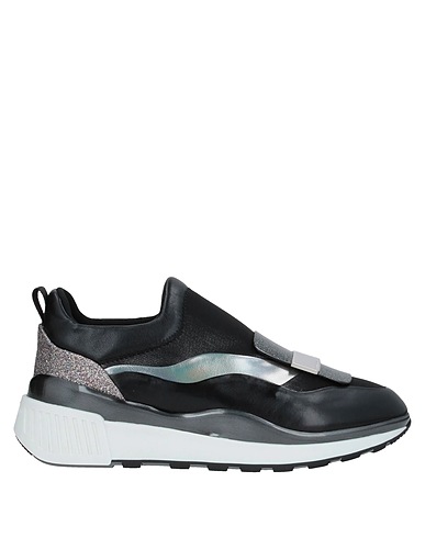 SERGIO ROSSI Sneakers Black Leather, Textile fibers