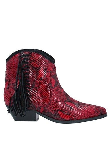 GUESS Ankle boot Red Leather, Textile fibers