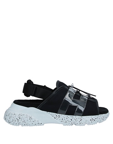 HOGAN Sandals Black Leather, Textile fibers, Rubber