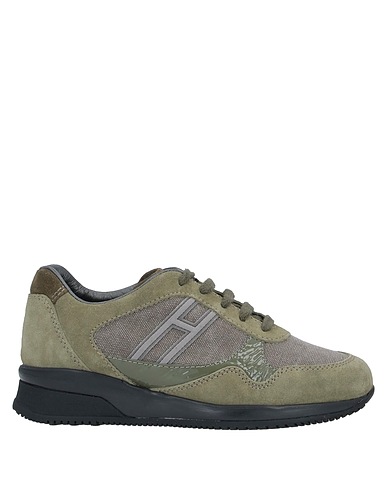 HOGAN Sneakers Military green Leather, Textile fibres