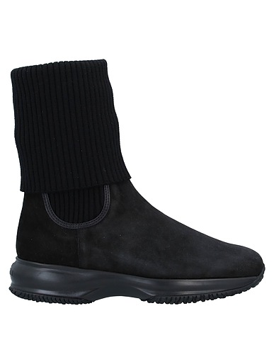 HOGAN Ankle boot Black Leather, Textile fibers