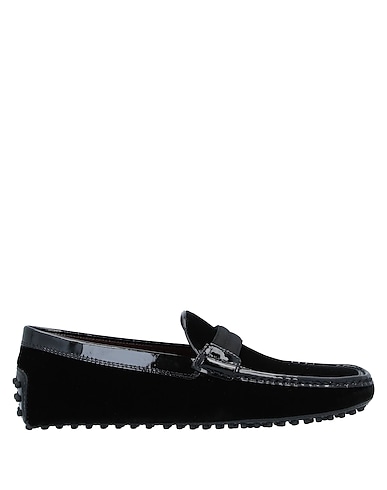 TOD'S Loafers Black Leather, Textile fibers
