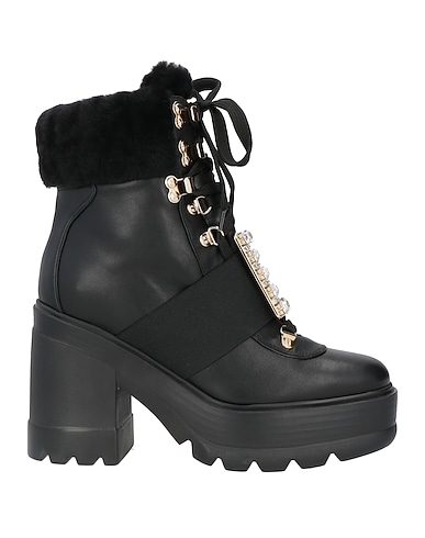 ROGER VIVIER Ankle boot Black Leather, Shearling