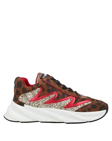 ELENA IACHI Sneakers Brown Leather, Textile fibers