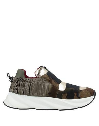 ELENA IACHI Sneakers Military green Leather, Textile fibers