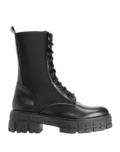 8 by YOOX Ankle boot LEATHER-NYLON COMBAT ANKLE BOOTS
 Black Soft Leather, Polyamide