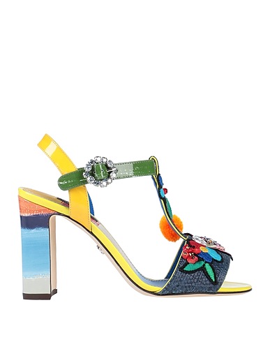 DOLCE&GABBANA Sandals Midnight blue 55% Calfskin, 23% Cotton, 22% Straw