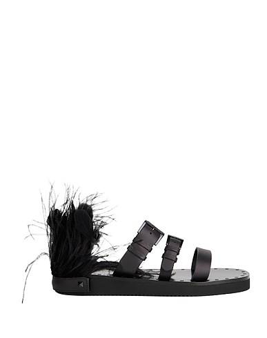 VALENTINO GARAVANI Sandalen Schwarz Leder, Straussenfedern, Hahnenfedern