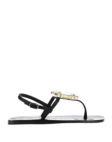 EDDY DANIELE Flip flops Black Textile fibres, Swarovski® Crystal