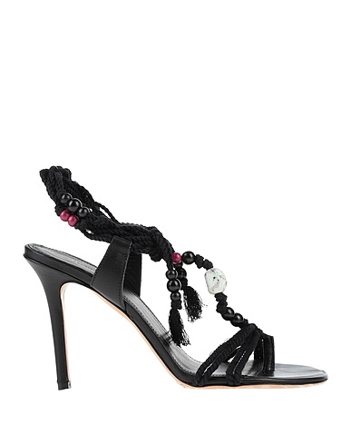 ISABEL MARANT Flip flops Black 100% Cotton, Calfskin