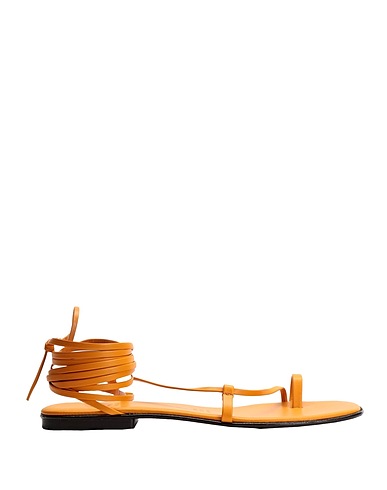 8 by YOOX ソング・サンダル LEATHER SQUARE TOE-POST LACE-UP FLAT SANDAL
 マリーゴールド 羊類革 100%