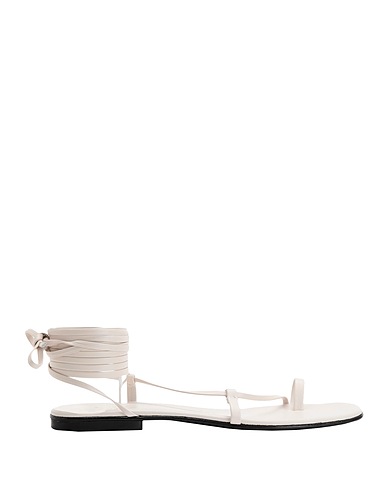 8 by YOOX ソング・サンダル LEATHER SQUARE TOE-POST LACE-UP FLAT SANDAL
 ホワイト 羊類革 100%