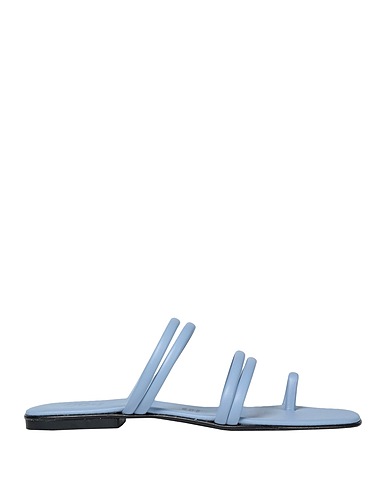 8 by YOOX Flip flops LEATHER SQUARE TOE-POST FLAT SANDAL
 Sky blue 100% Ovine leather