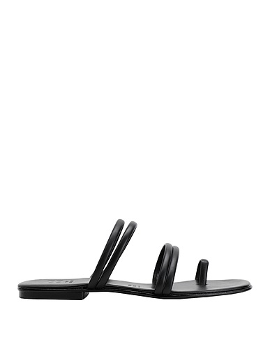 8 by YOOX Flip flops LEATHER SQUARE TOE-POST FLAT SANDAL
 Black 100% Ovine leather