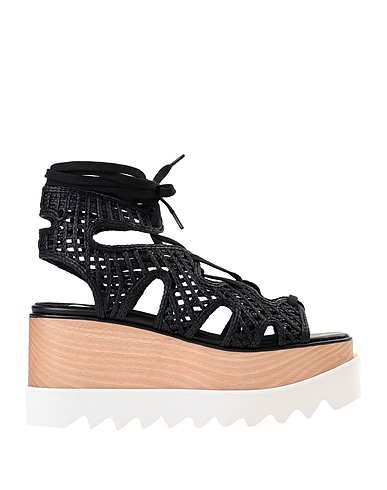 STELLA McCARTNEY Sandals Black Textile fibres, Wood