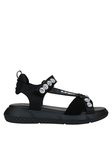 ELENA IACHI Sandals Black Leather, Textile fibres, Other Fibres