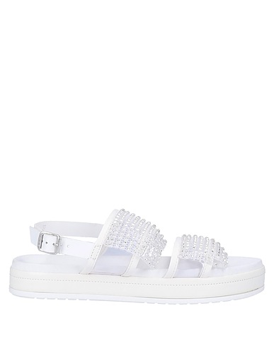 APEPAZZA Sandals White Soft Leather, Textile fibres