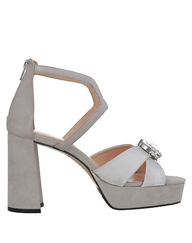 APEPAZZA Sandals Light grey Leather, Textile fibers