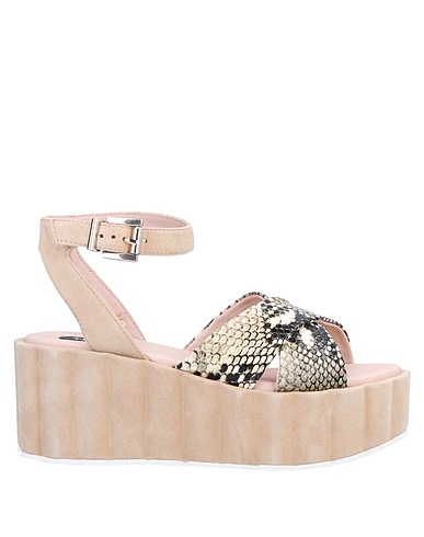TOSCA BLU Sandals Beige Leather, Textile fibres