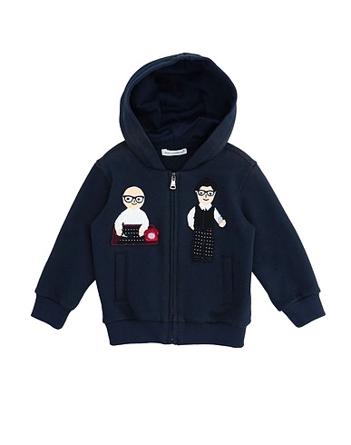 DOLCE&GABBANA Hooded track jacket  Midnight blue 100% Cotton, Polyester, Polyurethane, Acetate