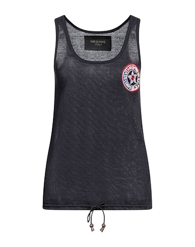 MR & MRS ITALY Débardeur Bleu nuit 56% Lin, 40% Viscose, 3% Polyamide, 1% Élasthanne, Verre