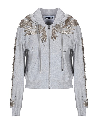 MOSCHINO Hooded track jacket  Light grey 97% Cotton, 3% Other Fibres