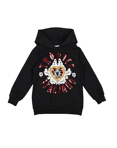 DOLCE&GABBANA Hooded track jacket  Black 100% Cotton, Brass, Crystal, Polyester, Goat skin