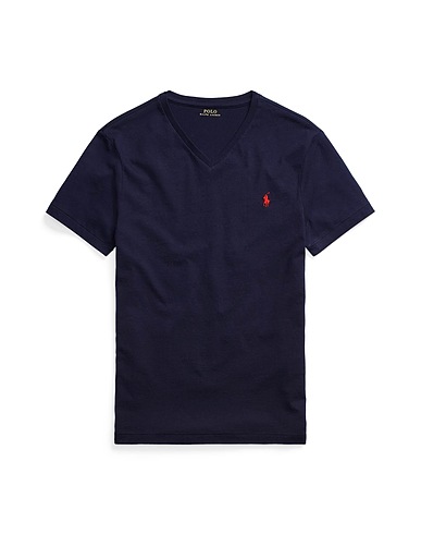 POLO RALPH LAUREN Basic T-shirt CUSTOM SLIM FIT V NECK T SHIRT  Midnight blue 100% Cotton