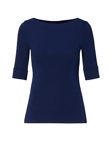 LAUREN RALPH LAUREN Basic T-shirt COTTON BOATNECK TOP Midnight blue 94% Cotton, 6% Elastane