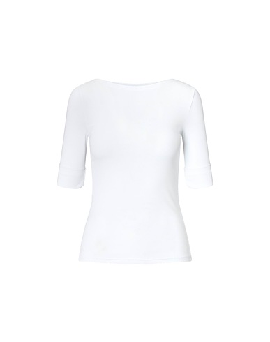 LAUREN RALPH LAUREN Basic T-Shirt COTTON BOATNECK TOP White 94% Cotton, 6% Elastane