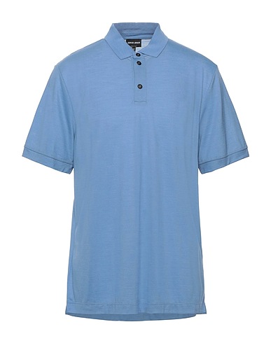 GIORGIO ARMANI Poloshirt Azurblau 100% Schurwolle, Wolle