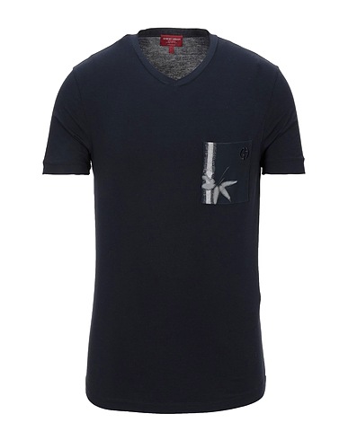GIORGIO ARMANI Basic T-shirt Midnight blue 90% Viscose, 10% Elastane, Mulberry silk